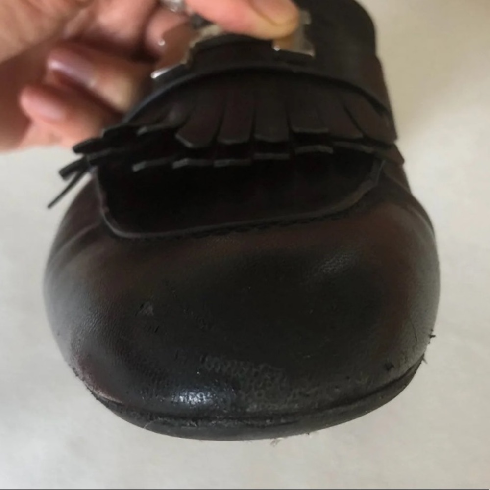Hermes 36 6 US Rivoli Mules Black Fringe Silver H - Picture 7 of 7